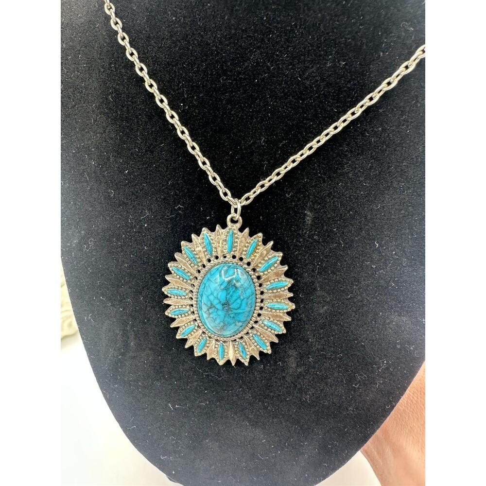Vintage Southern Western Faux Turquoise Necklace chain 13.5"L Signed Cinerama - Picture 5 of 5